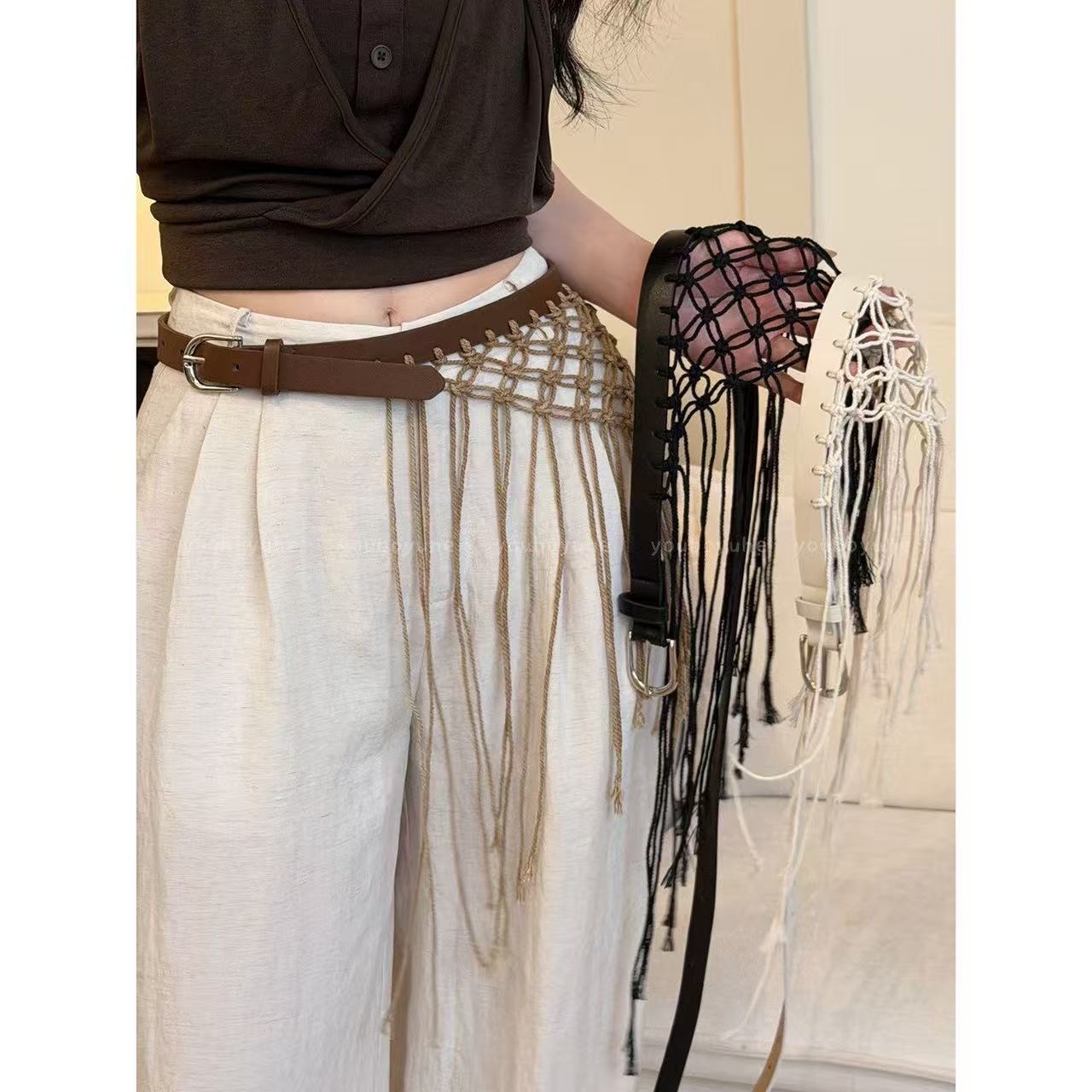 Y2K Ethnic Fashion - Cinturones Casuales Y2K con Borlas Tejidas,