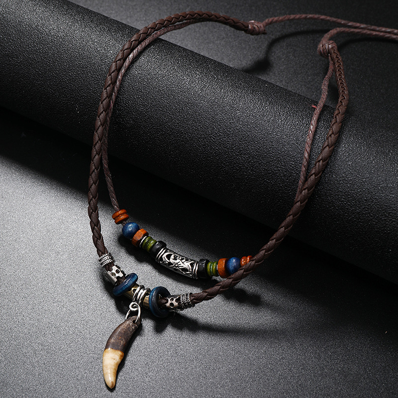 Ethnic Fashion Pk - Collar de cuero trenzado a mano