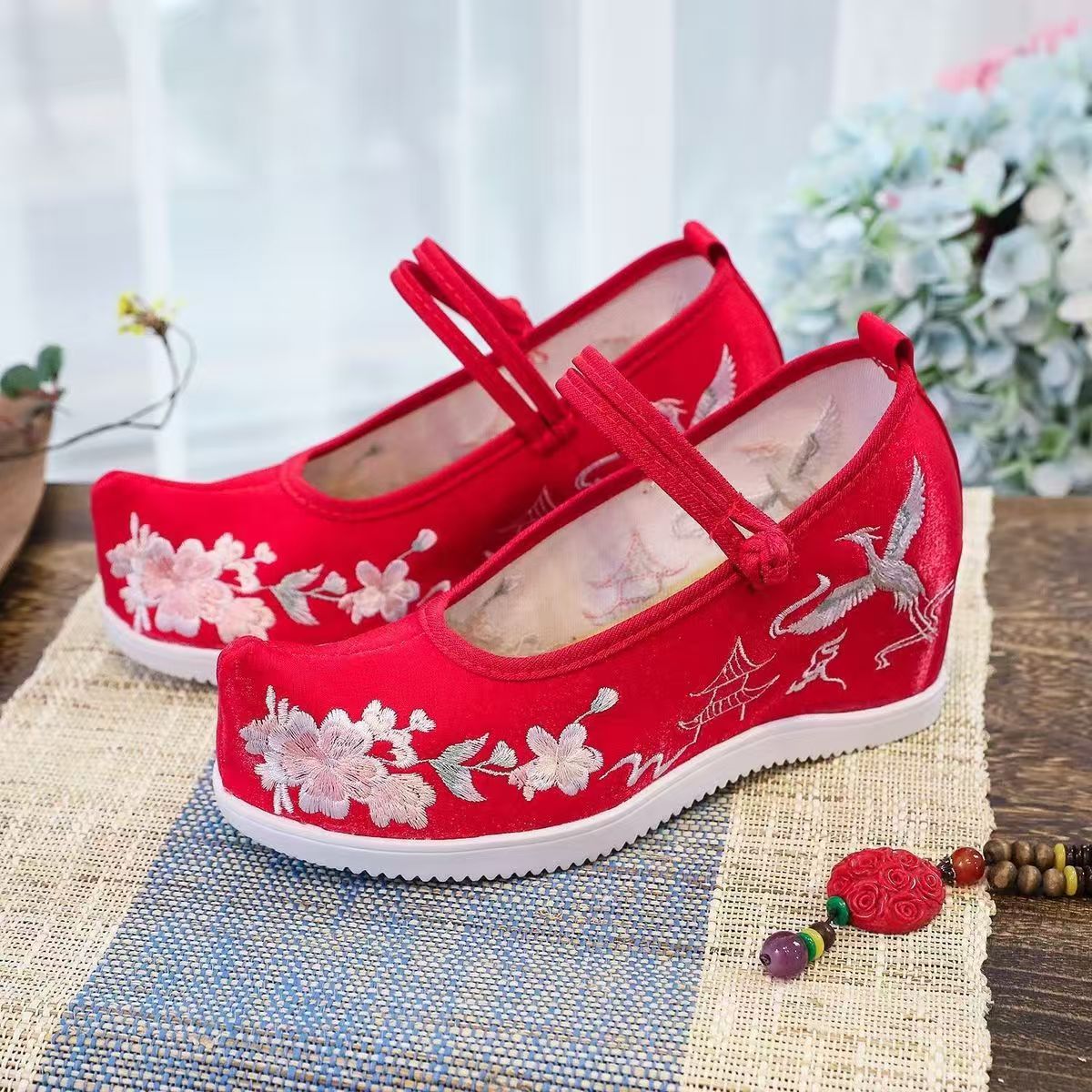 Ethnic Style - Zapatos bordados internos aumentados para mujer,