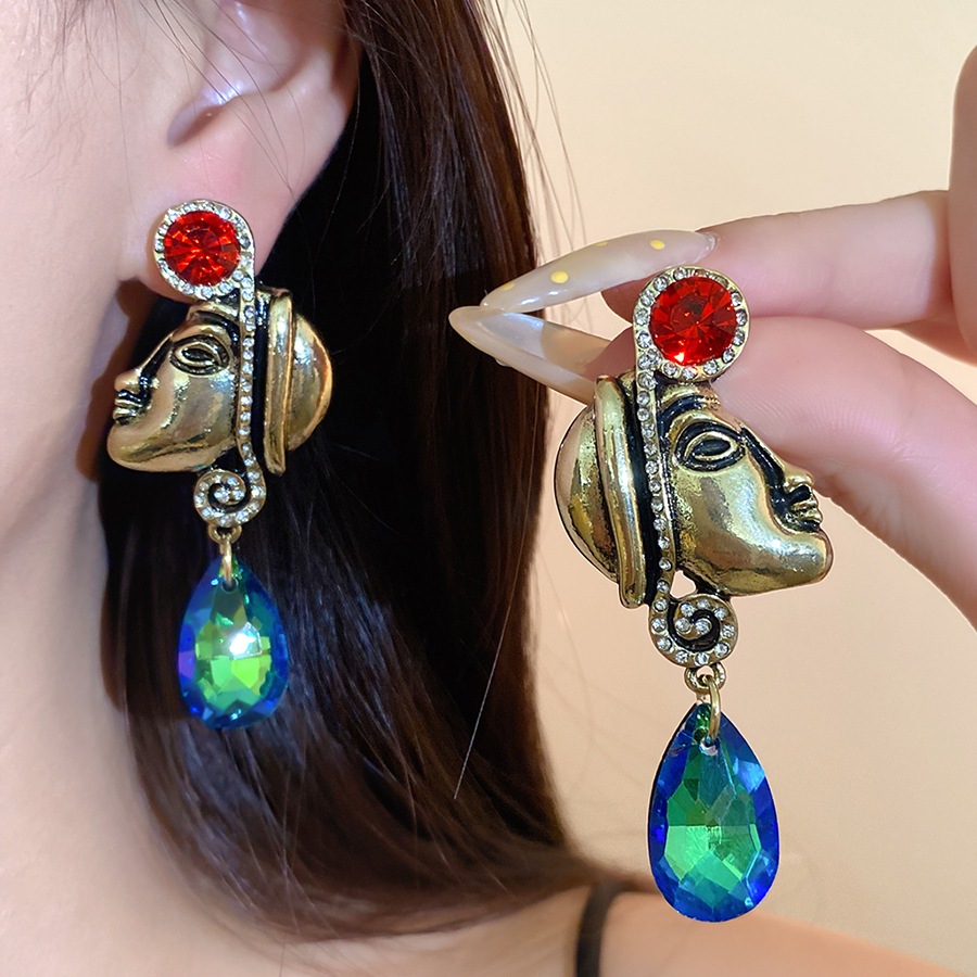 Y2K Ethnic Fashion - Pendientes Colgantes Vintage con Escultura Tribal,