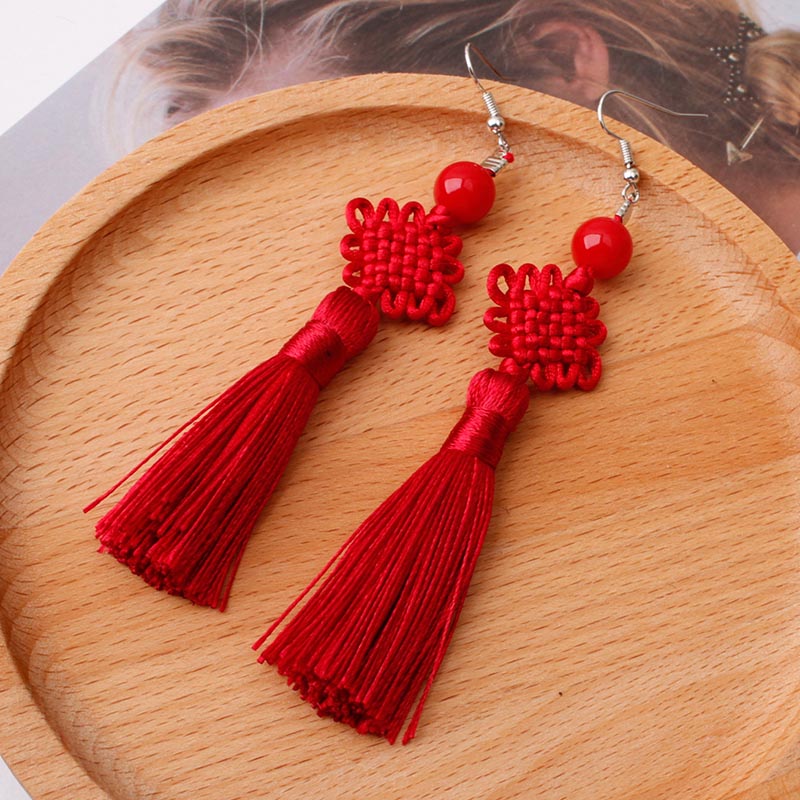 Pendientes de Borla con Nudo C - Y2K Ethnic Fashion reseña y precio